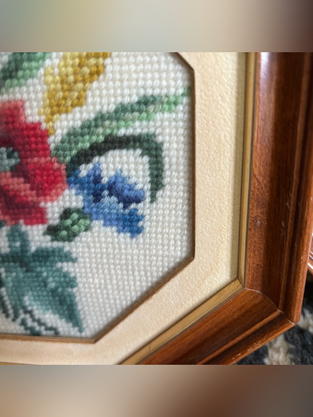 70's Floral Needlepoint Pictures - 2 - Victorian Art - Handmade Floral Pictures - Picture 13 of 16